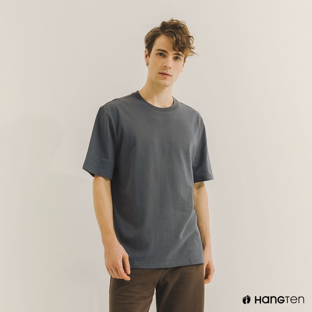 Hang Ten 男裝厚磅寬鬆環保纖維素面T恤(深藍)
