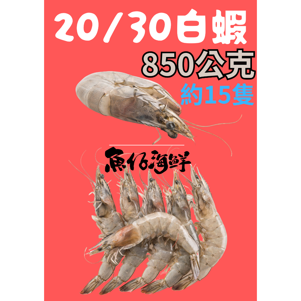 活凍白蝦20/30／850g／冷凍超商取貨／🈵799免運／【魚仔海鮮】