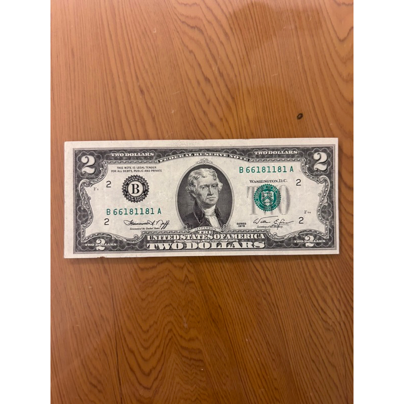 【H2Shop】美元 2元 舊鈔 美金 1976年 稀有鈔票 幸運符 非流通 EF 紐約 特別號：B66181181A