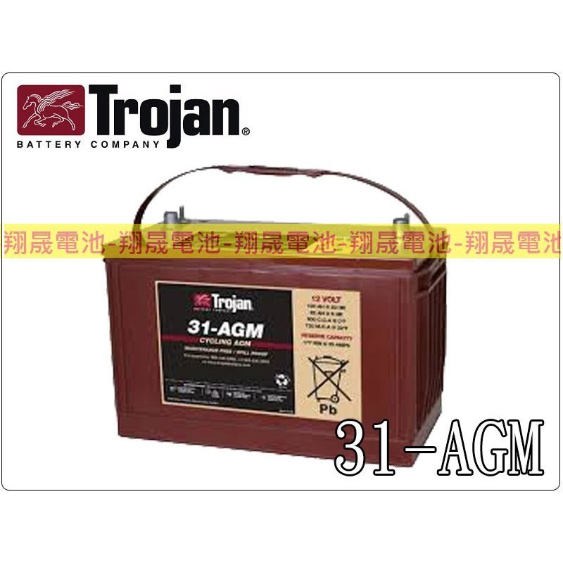 【彰化員林翔晟電池】全新┃美國飛馬Trojan┃深循環電池┃31-AGM┃12V 100Ah┃同115E41R