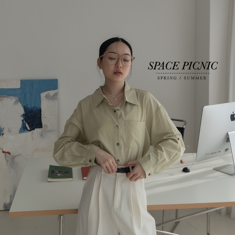 [明天出貨] Space Picnic｜貝殼釦長版襯衫-5色(現貨)【C24031010】