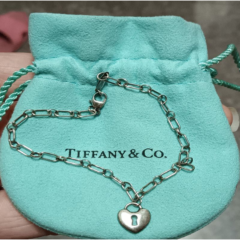 Tiffany &amp; Co蒂芬妮~愛心鎖純銀手鍊