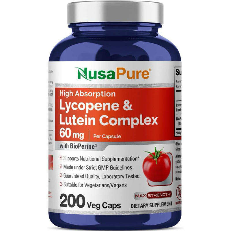 NusaPure Lycopene 番茄紅素和葉黃素複合物,每顆膠囊 60毫克 200 粒素食膠囊 可服用半年 絕對正品