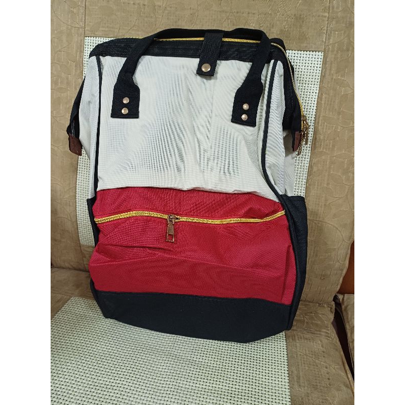 3FHB098 紅白藍 雙肩寬口後背包 母嬰包 媽媽包 書包 全新 書包 旅行包