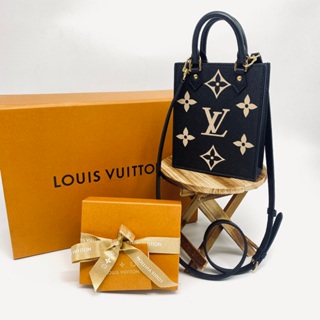 【哈極品】美品《 Louis Vuitton LV 雙色壓紋 PETIT SAC PLAT 迷你牛皮琴譜包》