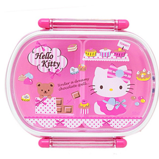 日本正品Hello Kitty巧克力粉雙扣便當盒