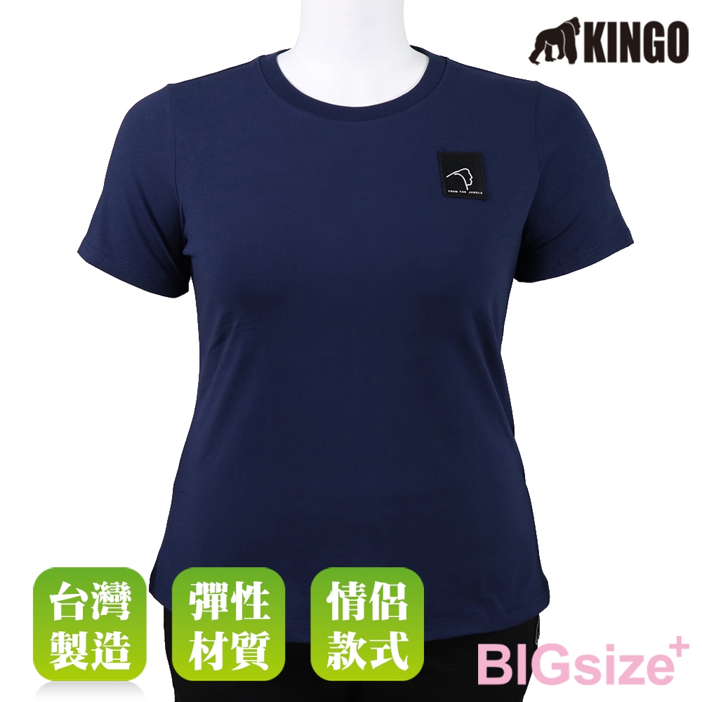 KINGO-大尺碼-女款 圓領T恤-丈青-414131