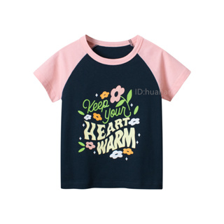 2024夏款 韓國童裝 純棉材質 女童字母 短袖T恤 兒童卡通服裝 寶寶衣服 中小童T恤 90-140cm