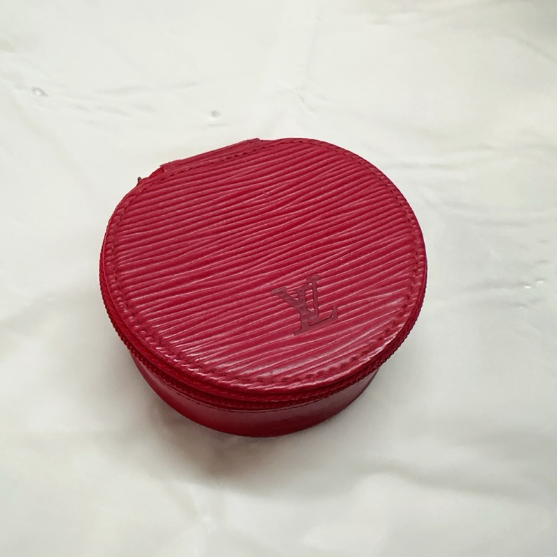 日本二手Louis Vuitton路易威登紅色水波紋圓形零錢盒 LV飾品盒 LV零錢包 LV珠寶盒 vintage