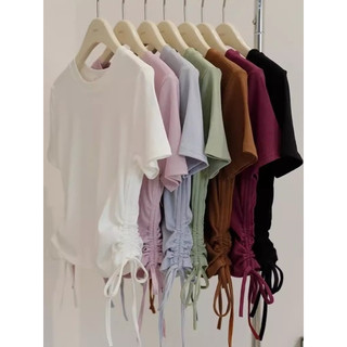 T-shirt tali samping serut Áo T-shirt 辣妹短T卹女夏季 เสื้อยืด