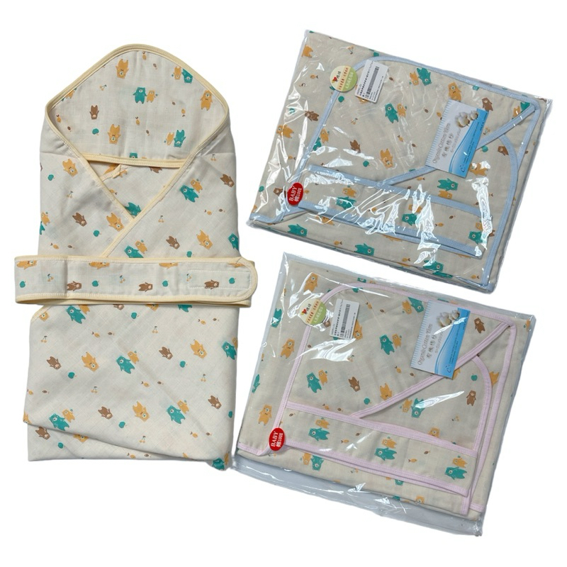 DL哆愛 台灣製 有機棉 四層 寶寶包巾 嬰兒包巾 出院包巾 新生兒包巾（附束帶)75x75cm【JA0091】