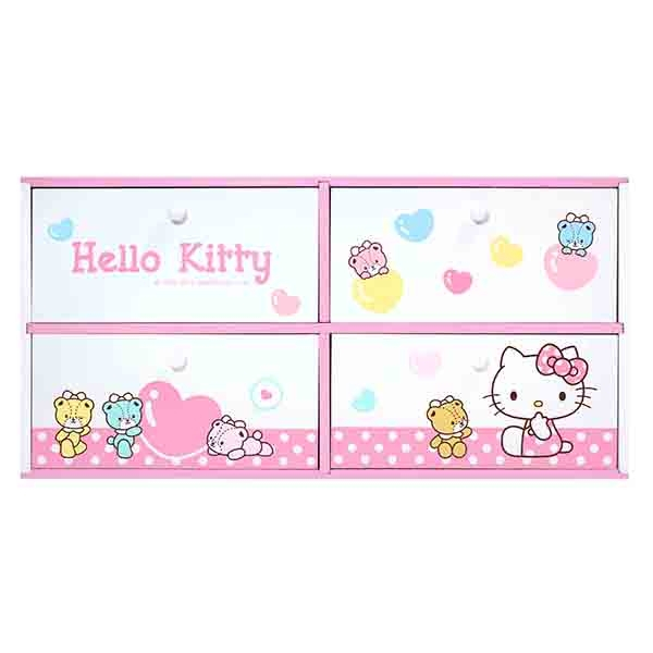 Hello Kitty 凱蒂貓~HELLO KITTY小熊橫式四抽收納盒-粉紅#38564