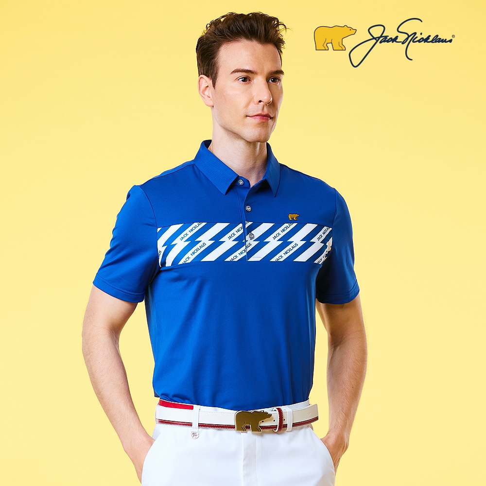 金熊GOLF男款數位印花吸濕排汗POLO衫/高爾夫球衫(藍)