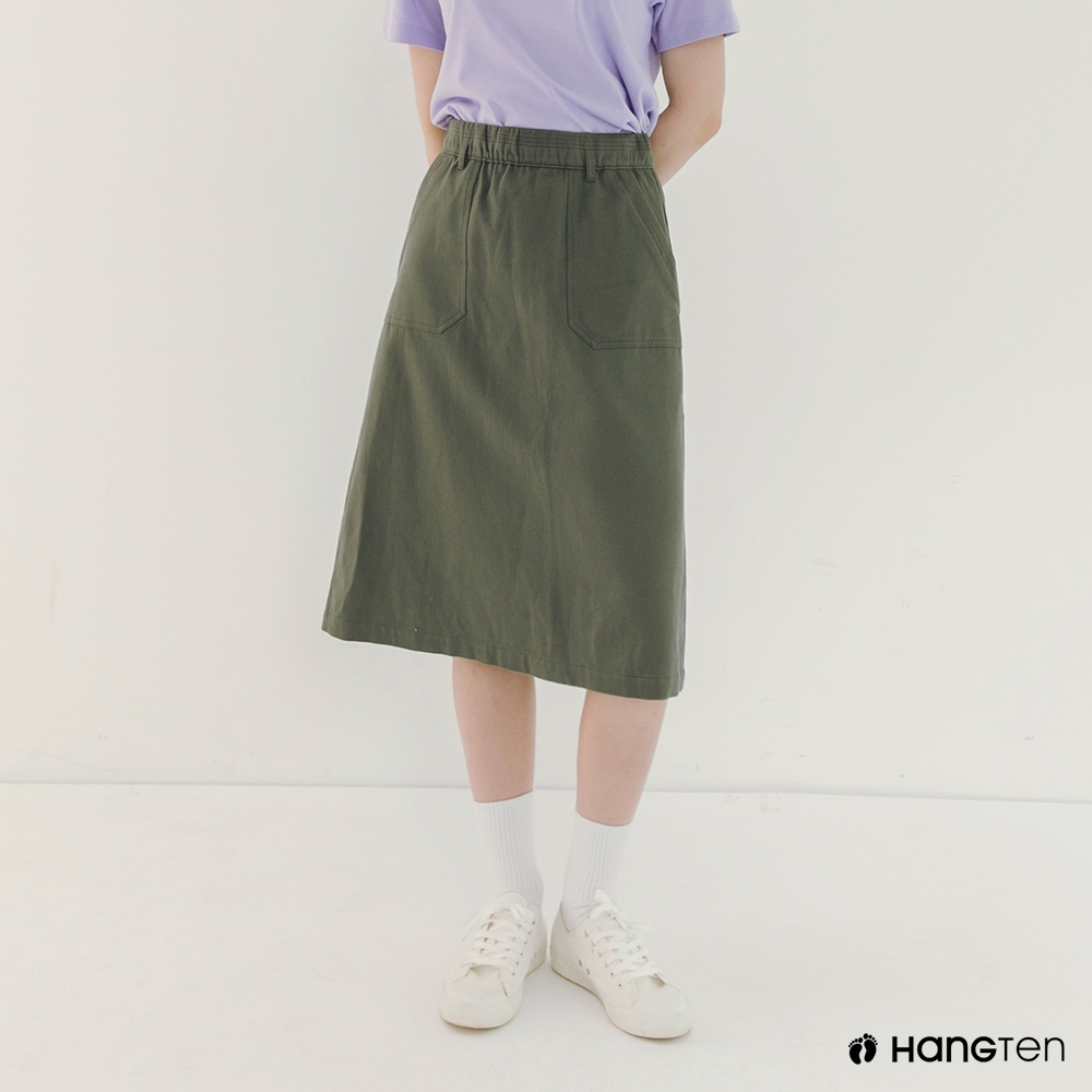Hang Ten-女裝鬆緊腰頭口袋中長裙(深綠)