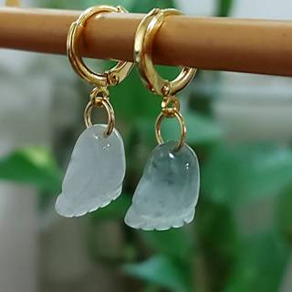 玉 耳環 🍀冰冰透透!簡約清新可愛! “小腳丫鍍18K金”法式環型 耳環🍀天然緬甸A貨翡翠 玉石 🍀各式DIY物件!