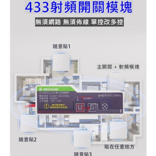 單火線 小型無線遙控開關 雙控開關 分段開關 電燈開關 AC-85V ~ 250V