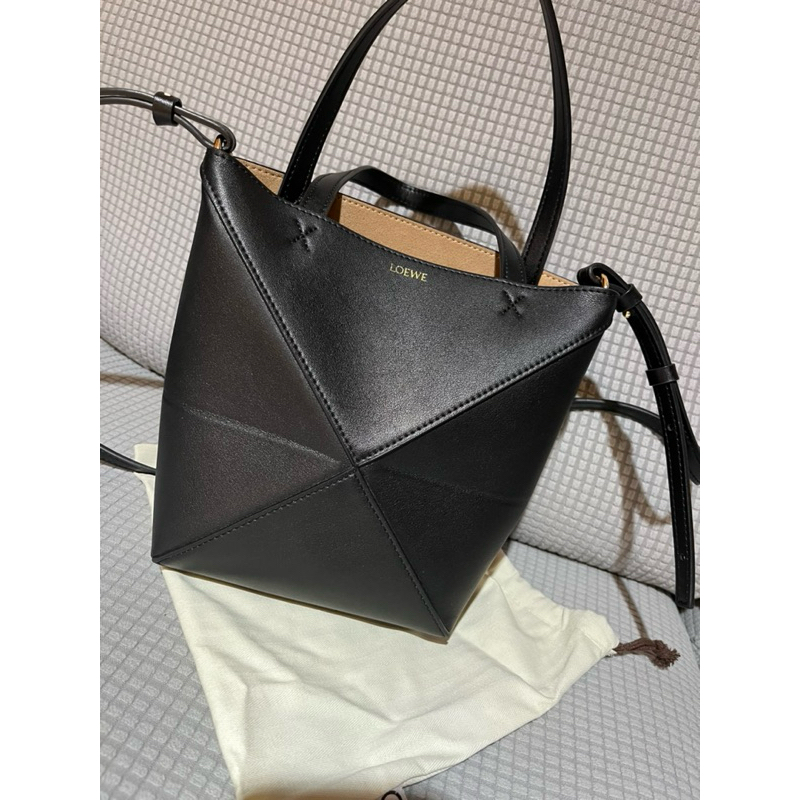 🛍Vee shop🎀 二手轉賣 Loewe mini tote 折疊包 手提包 手提袋 黑色 真皮 斜背包