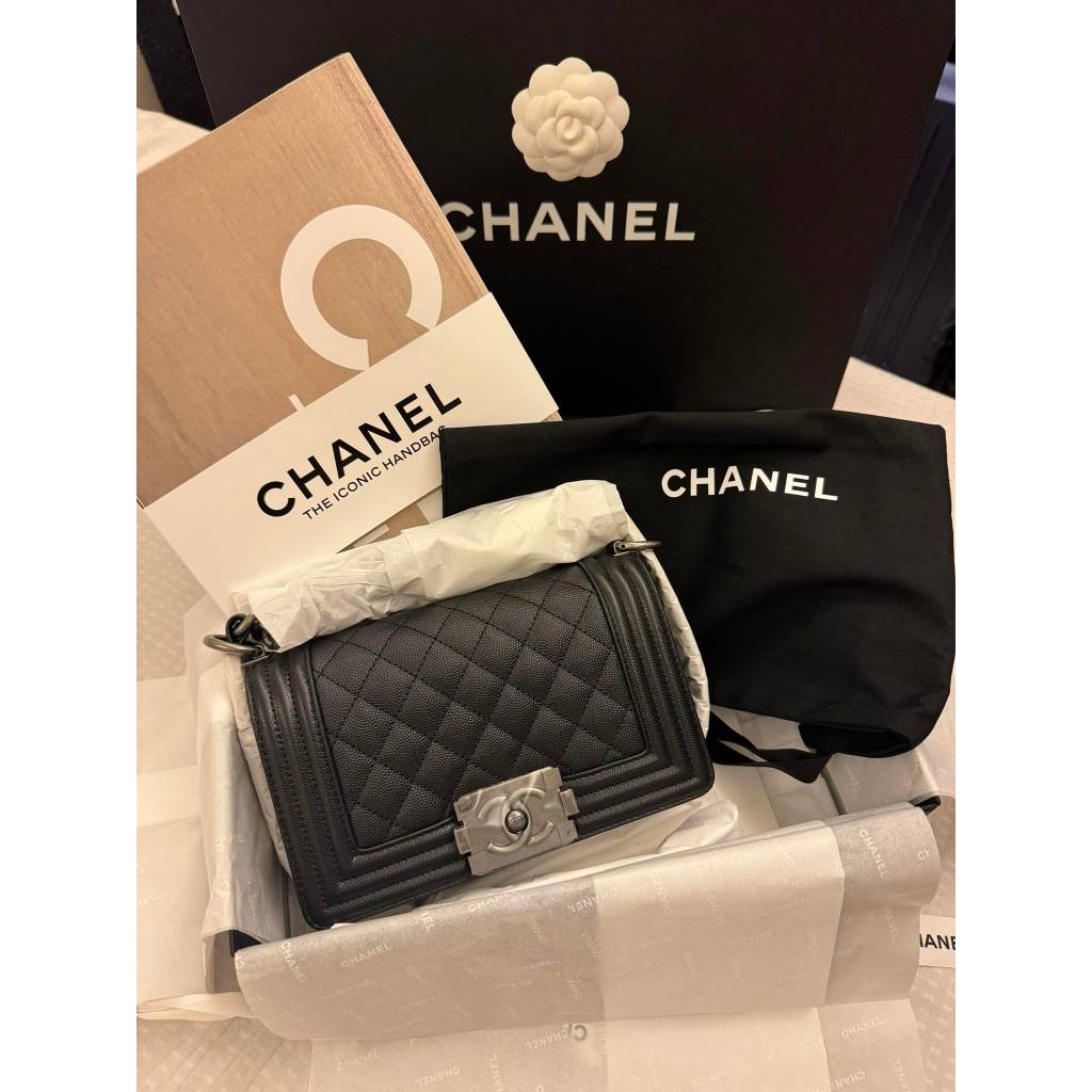 【全新現貨】 CHANEL Le Boy 20黑銀荔枝皮小號 黑色復古銀扣包