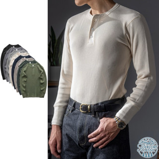 隔日到貨 Folklore Classic 12色 復古重磅美國棉華夫格亨利領長袖T恤 Henley Neck