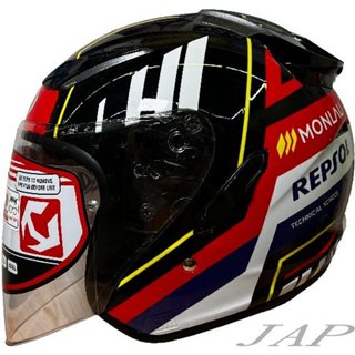 NHK R1 V1 REPSOL 亮黑紅 內藏墨片半罩式安全帽 R1