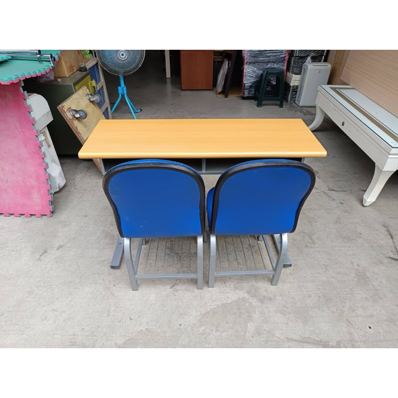 木紋二人坐課桌椅一桌2椅組（有3組）H09295 快樂福二手倉庫（商品都是自取價運送請先詢問運費）