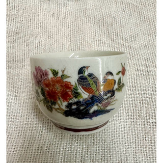 日本早期九穀燒花卉雙鳥胖胖杯