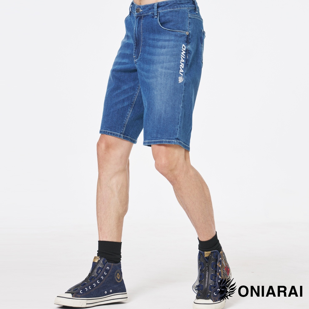 BLUE WAY 鬼洗 ONIARAI - 男款 天絲TENCEL口袋摺線丹寧短褲(中藍)