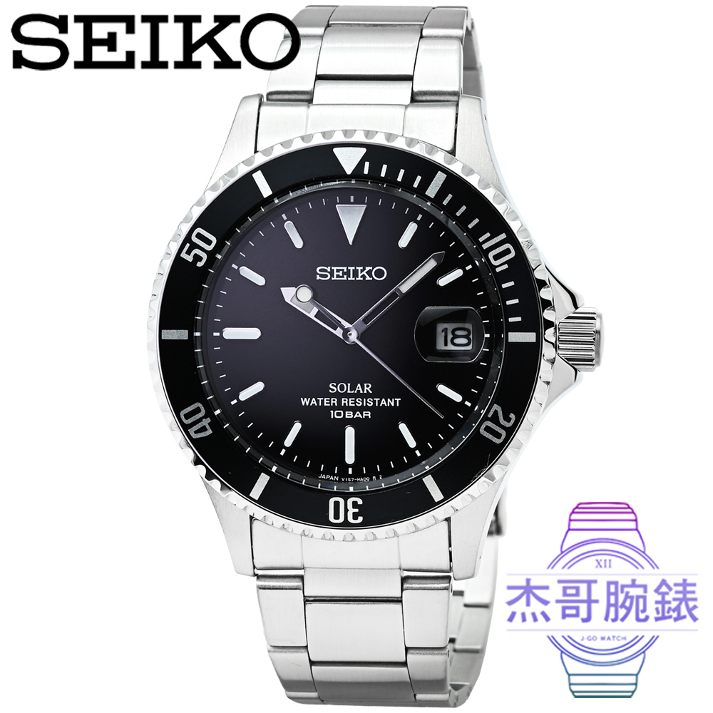 【杰哥腕錶】SEIKO精工太陽能水鬼鋼帶錶-黑 / SZEV011 日本版