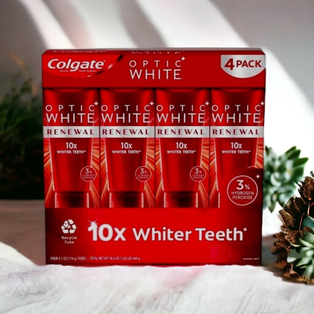 【【現貨】】⾼露潔Optic White Pro Series5%3%光感白臻極亮白牙膏93g*4入/組