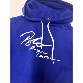Miolla 美國品牌Polo Ralph Lauren 寶藍色白字母柔棉落肩款長袖帽T