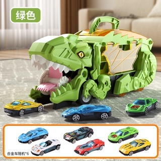 綠色恐龍吞食車+6合金車 玩具 車型 兒童恐龍吞食車 彈射滑行軌道收納合金車 兒童玩具 小汽車