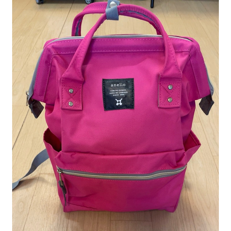 二手後背包，日本品牌anello 大容量大口後背包，甜美桃紅色