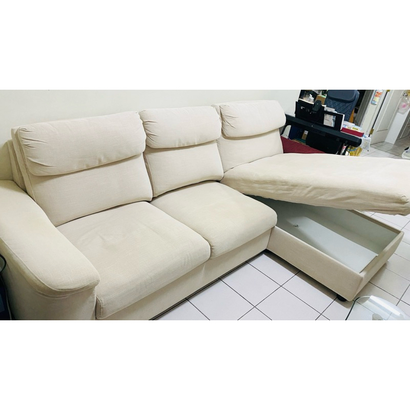二手絕版品/宜家/IKEA LIDHULT 三人座附收納躺椅L型沙發 279*102*164/米色