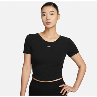 NIKE NSW 米褐色 刺繡LOGO 螺紋 挖背 運動短袖 短T 女生