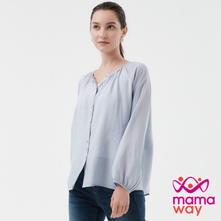 【Mamaway媽媽餵】簡約圓領縮褶廓型孕哺襯衫