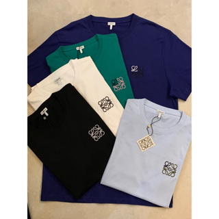 Limit 精品✔️Loewe 經典 刺繡小logo設計 黑、綠色、藍色、白色、天空藍 素t 短袖T恤上衣