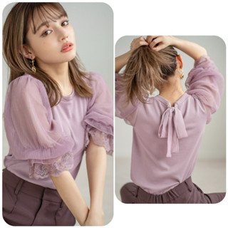Anita Japan代購 日本 GRL 袖子薄紗綁帶上衣 糖果袖 蕾絲 短袖 nk02