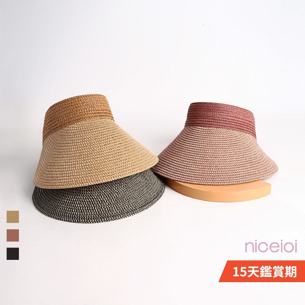 niceioi 韓系空頂大帽簷編織草帽 (共3色) 女裝 現貨 快速出貨