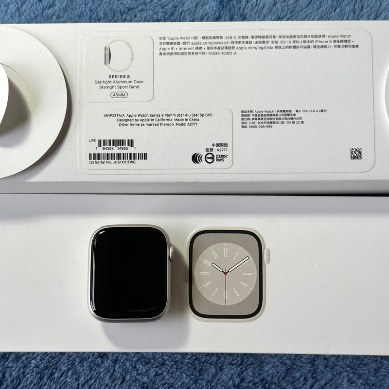 Apple Watch Series 8 45mm GPS 星光色 功能正常 二手 手錶 A2771 螢幕細微刮傷 台中