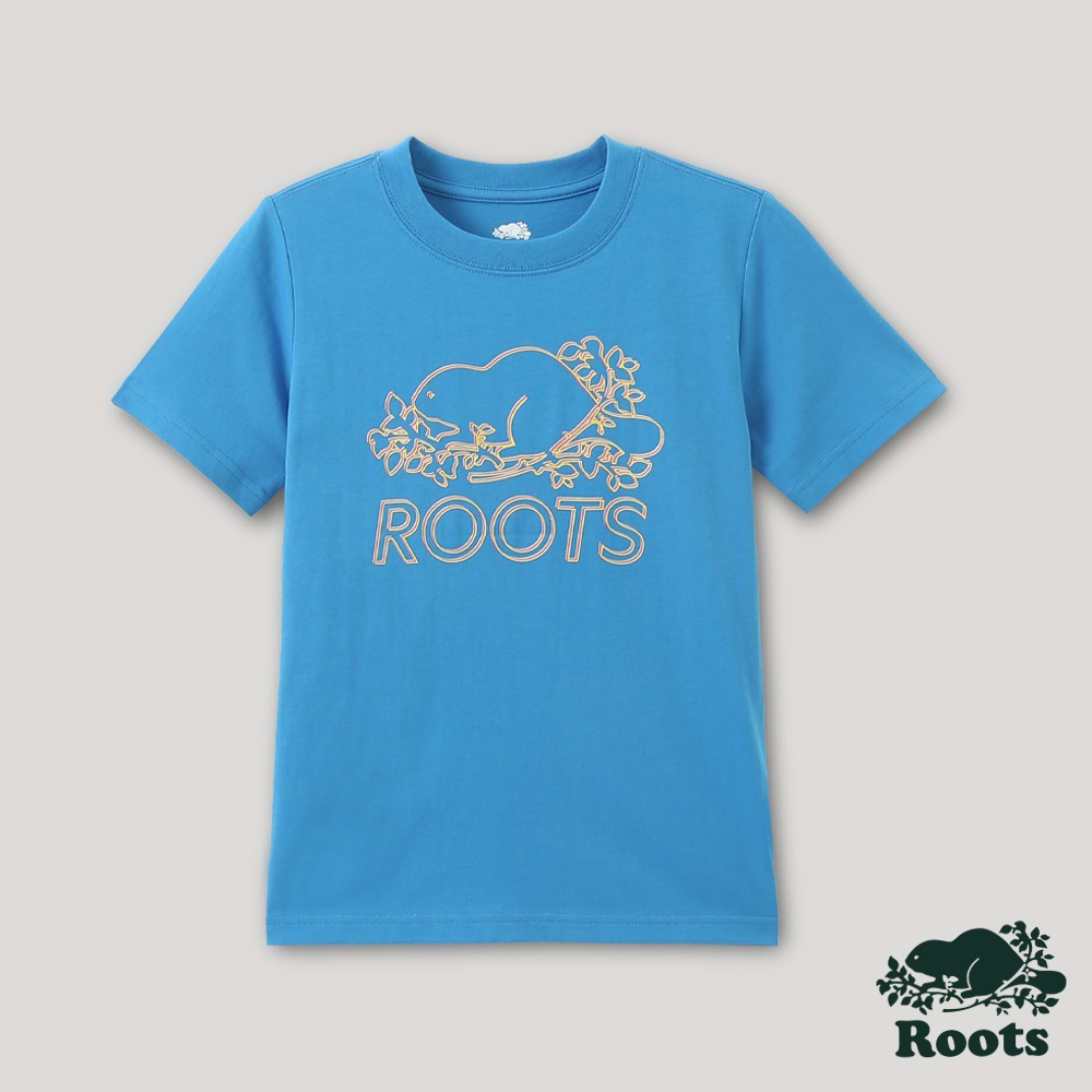 Roots大童-宇宙探索系列 框線海狸短袖T恤