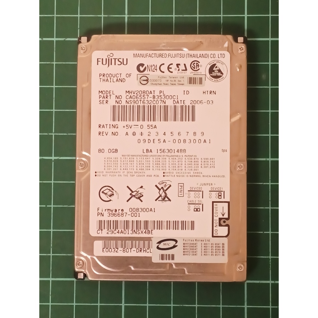 (懷舊) FUJITSU富士通 80GB(80G) 2.5吋 IDE介面 筆電硬碟 MHV2080AT PL (良品)
