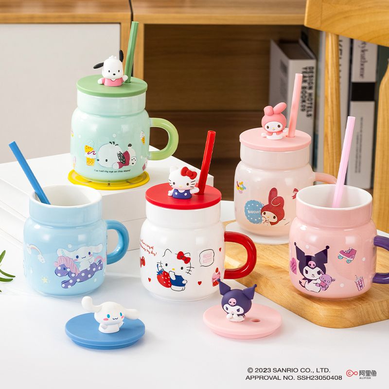 【LC】Hello Kitty杯子吸管牛奶杯帶蓋高顏值水杯兒童卡通可愛少女心ins