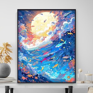 新款現貨B536【海底世界】30*40CM-DIY數字油畫-手工填色輕奢復古油彩畫-減壓治癒系 兒童填色畫 美勞繪畫用品