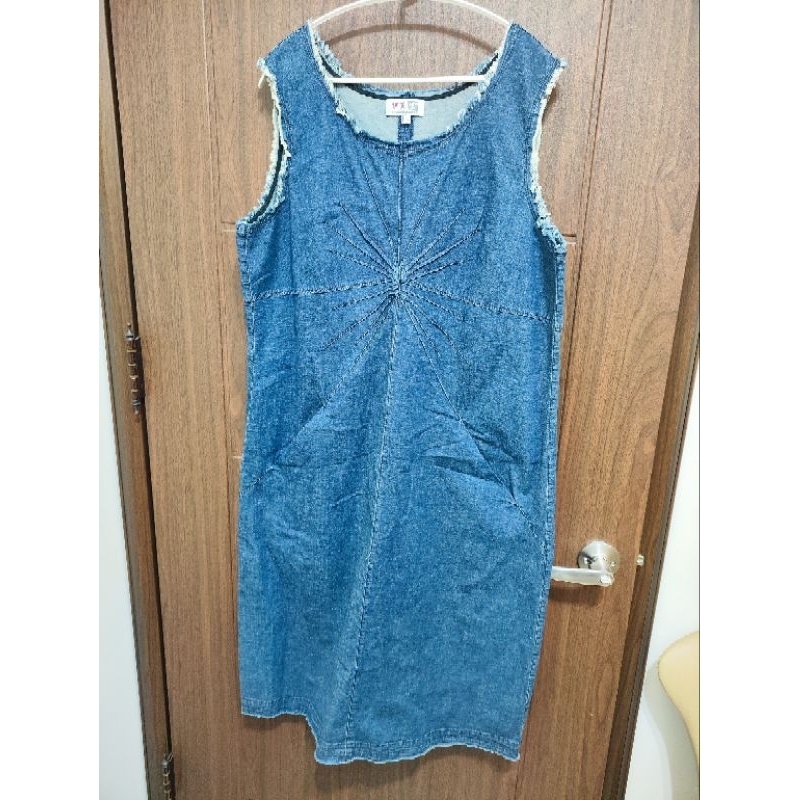 P46#lady fashion伊芙大尺碼單寧彈性連身裙2L#