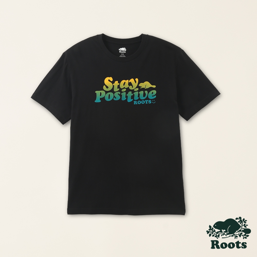 【Roots】男裝-擁抱真我系列 漸層文字設計有機棉短袖T恤