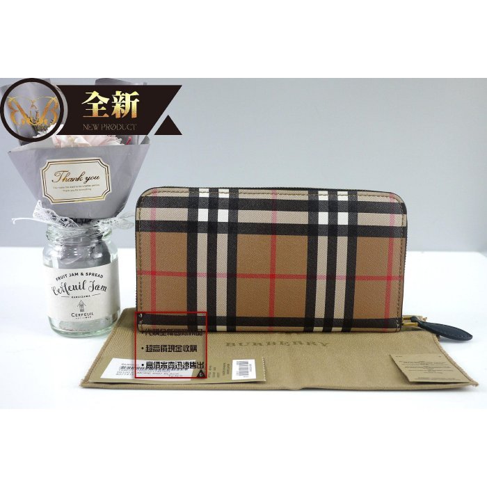 ☆優買二手精品名牌店☆ Burberry 4071416 經典格紋塗層防刮帆布 拉鍊零錢皮夾長夾發財錢包 全新