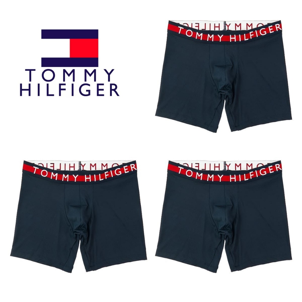 Tommy Hilfiger 平口四角內褲 男士長版貼身內褲 封閉式 3件組盒裝 深藍色 MICRO RIB BOXER