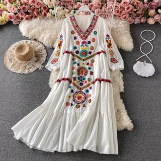 波西米亞 刺繡洋裝 民族風長裙 二手衣 出清特價