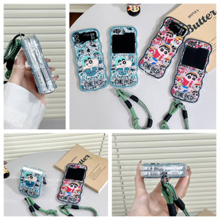路飛索隆小新SamsungGalaxy三星ZFLIP4 ZFLIP5 ZFLIP6 3手機殼 卡通 手繩 三星折疊保護殼
