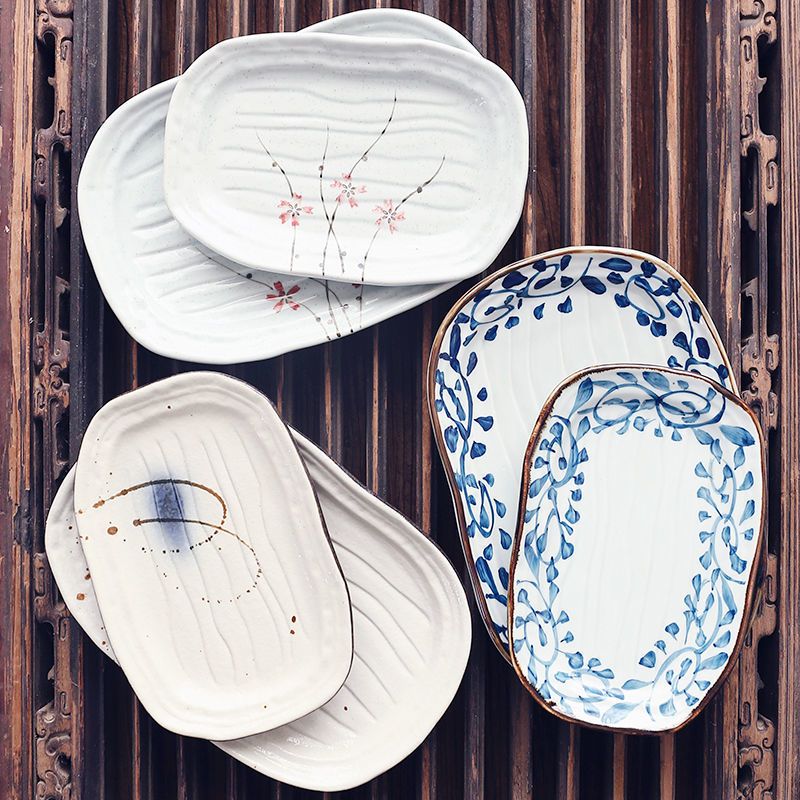 ❤川島❤ 日式陶瓷盤 釉下彩 盤子 陶瓷旦形魚盤 菜盤 壽司盤 料理盤 點心盤 早餐盤 水果盤 烤盤 沙拉盤